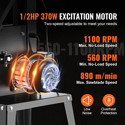 VEVOR Band Saw with Stand, 10-Inch, 560 & 1100 RPM Two-Speed Benchtop Bandsaw, 370W 1/2HP Motor with Metal Stand Optimized Work Light Workbench Fence and Miter Gauge, for Woodworking Aluminum Plastic