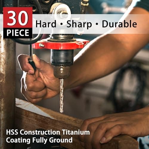 30 PCS Titanium Impact Drill Bit Set, Hex Shank Drill Bit Set for Wood, Steel, Metal, and Plastic with Quick Change Design, HSS Titanium Twist Drill Bit with Storage Case, 5/64" to 1/2"