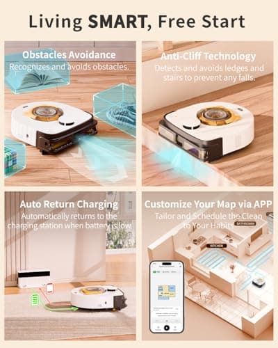 Robot Vacuum for Pet Hair, Automatic Robot Vacuum Cleaner Self Cleaning Brushroll, Robotic Vacuum Ideal for Carpet, 22,000 Pa Square