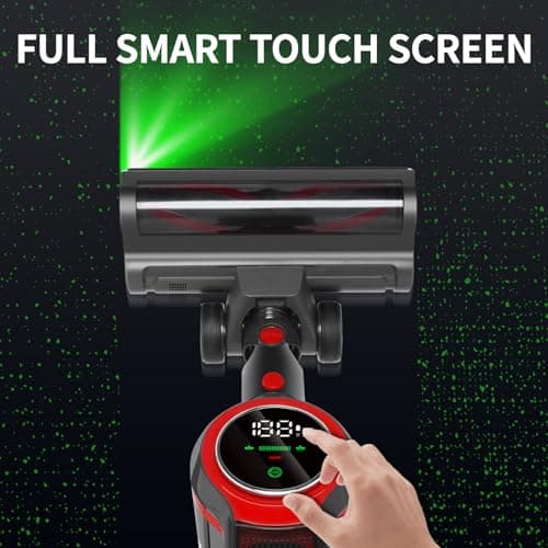 Vacuum Cleaners for Home, Lightweight Cordless Vacuum Cleaner for Hard Carpet, Hard Floor, Pet Hair, 30Kpa Vacuum Cleaner with HEPA Filter, Side Light, Max 55 Mins, Full Touch Screen