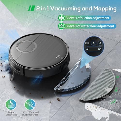 Robot Vacuum and Mop Combo, 2 in 1 Mopping Robotic Vacuum Cleaner with Schedule, Wi-Fi/App/Remote, Max Suction 2000Pa, Self-Charging, Slim, Ideal for Hard Floor, Pet Hair, Low-Pile Carpet