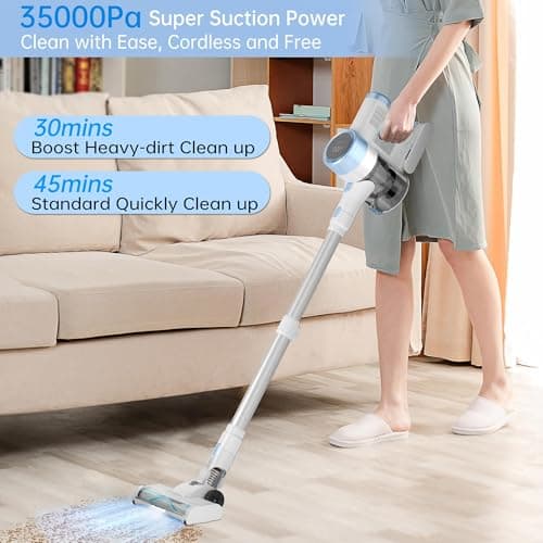 Cordless Vacuum Cleaner, 35Kpa Cordless Vacuums for Home, 500W Stick Vacuum Cleaners with Long Runtime, Lightweight, Powerful, Large Dust Cup Vacuum Cleaner for Pet Hair Hard Floor