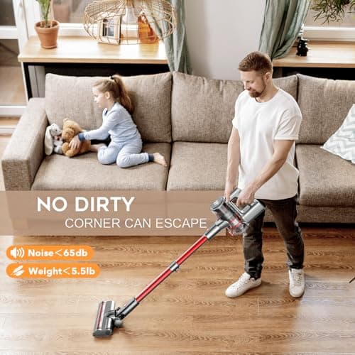 Cordless Vacuum Cleaner,Vacuum Cleaners for Home with Super Suction,Stick Vacuum Cleaner Rechargeable Up to 35 Mins Runtime,Lightweight Hardwood Floor Vacuum for Pet Hair,Carpet(Deep Red)