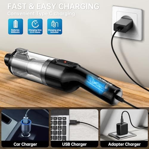 Handheld Vacuum Cordless, Portable Car Vacuum with 16000Pa Powerful Suction, Ultra-Lightweight 1.3lbs, Brushless Motor, Multiple Accessories for Home Office Car Pets Cleaning