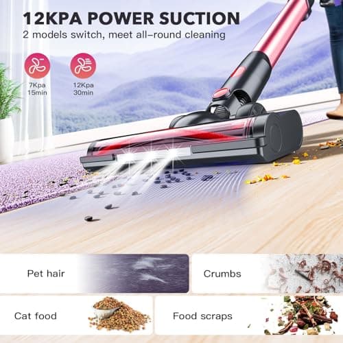 Cordless Vacuum Cleaners for Home with Powerful Suction,Stick Vacuum Cordless Rechargeable,Up to 35 Mins Runtime,Lightweight Hardwood Floor Vacuum for Pet Hair,Carpet(Red)