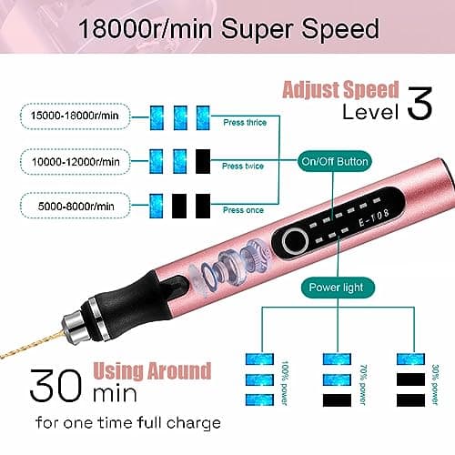 3-Speed Cordless Mini Drill Pen With 8 Small Drill Bits,Rechargeable Electric Hand Drill Pin Vise,Resin Drill Set For Jewelry Making,Resin,Plastic,Wood,Keychains DIY (PINK)