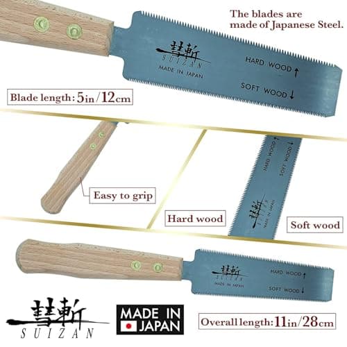 SUIZAN Flush Cut Saw 5" - Professional Japanese Pullsaw Ryoba Double Edge Handsaw Woodworking Tools