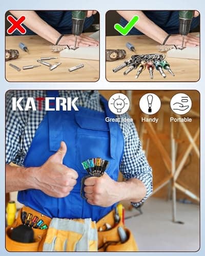 Push to Unlock,Katerk 6pcs 1/4 inch Hex Shank Aluminum Alloy Screwdriver Bit Holder Light-Weight Quick-Change Extension Bar Keychain Drill Screw Adapter Portable,Black Carabiner,Tool Gifts for Men