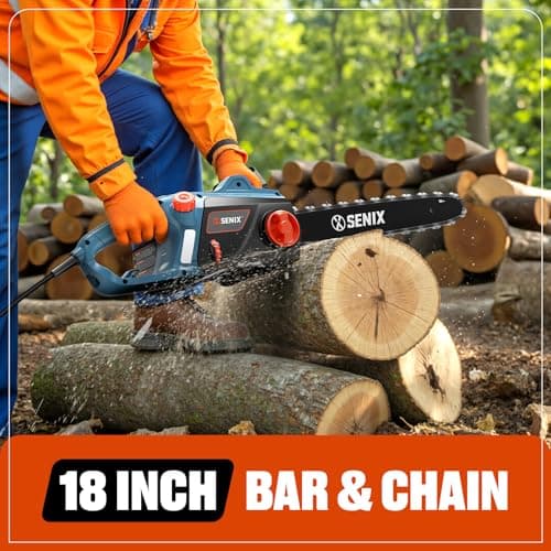 SENIX Electric Chainsaw, 18" Corded Chainsaw,15 Amp Chain Saw for Wood Cutting, Tree Trimming, Garden Tool for Pruning, Branch Cutting, Yard, Fathers Day Gift for Men,Gardener, CSE15-M