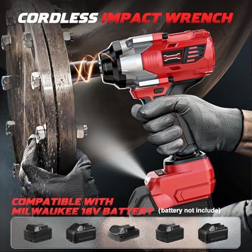 Cordless Impact Wrench 1/2" Compatible with Milwaukee 18V Battery, 1000Ft-lbs(1360N.m) High Torque Impact Driver, Electric Impact Gun with 4-Mode Speed, LED Work Light for Car(Bare Tool)