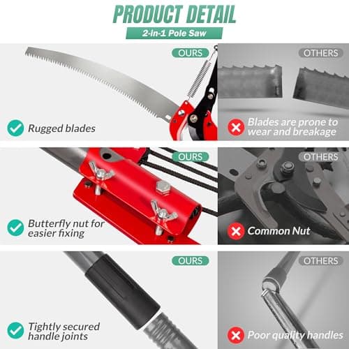 Suchtale 10ft Pole Saw, Manual Tree Pruner with Sharp Steel Blade, Trimmer with Scissors and High Strength Lightweight Handles for Pruning High Branches, Shrubs and Twigs at Forest Yard Garden Patios