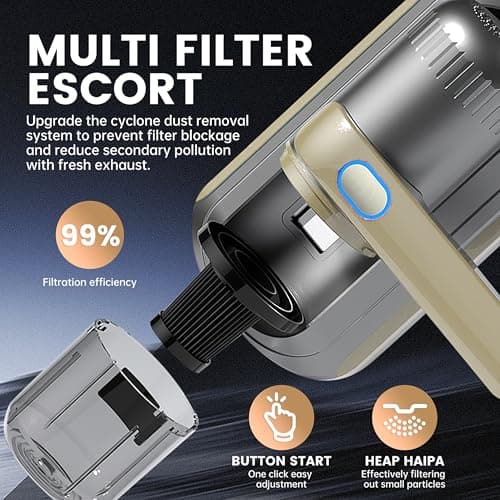Mattress Vacuum Cleaner, Wireless Handheld Bed Vacuum Cleaner with UV-C Light, HEPA Filter and Ultrasonic Vibration, 12KPa, Suitable for Beds, Sofas, Car Seats, Carpets (Golden)