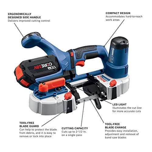 BOSCH GCB18V-2N 18V Compact Band Saw (Bare Tool) + BOSCH CBS1418 3 Pc. 28-7/8 In. 14-18 TPI General-Purpose Portable Band Saw Blades + GXS18V-11N25 CORE18V Starter Kit - (2) 4.0 Batteries & Charger
