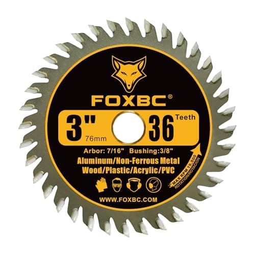 FOXBC 3 Inch Carbide Circular Saw Blade 36 Tooth for Wood, Plastic, PVC, Acrylic, Aluminum with 7/16" Arbor, 3/8" Bushing - 3 Pack