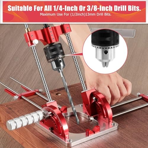 Portable Drill Guide, Multi Angle Drill Guide for Straight Holes,Adjustable Angle 0° to 60°, Heavy-Duty Self-Centering Base,Precision Drilling Jig with Chuck & Key,Chuck Clamping Range for 1/16-1/2"
