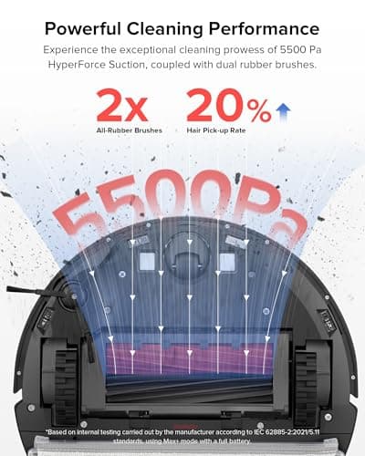 roborock Q5 Pro+ Robot Vacuum and Mop, Self-Emptying, 5500 Pa Max Suction, DuoRoller Brush, Hands-Free Cleaning for up to 7 Weeks, Precise Navigation, Perfect for Hard Floors, Carpets, and Pet Hair
