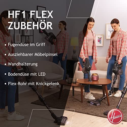 Hoover cordless vacuum cleaner without bag + kinkled - up to 120 m² with 1 battery charge I vacuum cleaner wireless with XL dust container and parking function I battery vacuum cleaner with joint