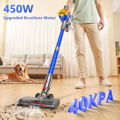Cordless Vacuum Cleaner, 450W 40Kpa Powerful Stick Vacuum, Up to 50Mins Rechargeable Battery, Vacuum Cleaners for Home Anti-Tangled Lightweight Handheld for Hardwood Floor, Carpets, Pet Hair