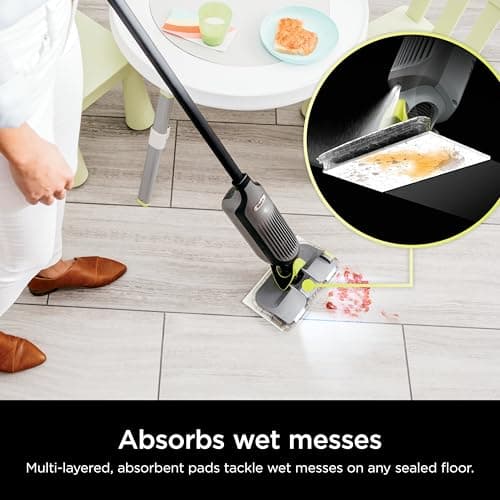 Shark VACMOP Pro Cordless Hard Floor Cleaner, Vacuum and Spray Mop, Powerful Suction, Lightweight, LED Headlights, Includes 4 Disposable Pads, 12oz Multi-surface Cleaning Solution, Gray, VM252