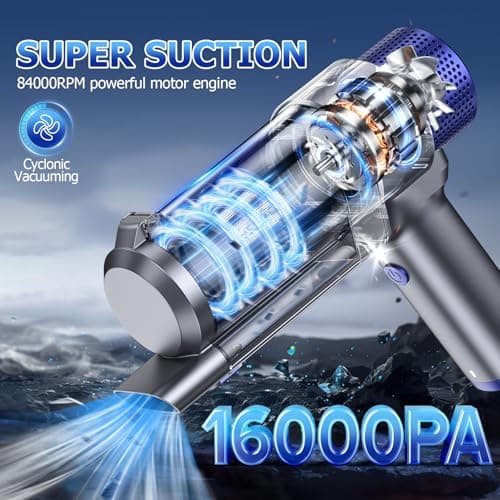 JONYJ Handheld Car Vacuum Cleaner Cordless, 16000PA Hand Held Vacuum Portable, 2 in 1 Air Duster and Mini Vacuum Cleaner Rechargeable with Led, Multi-Nozzles & Washable Filters for Home Office Car Pet