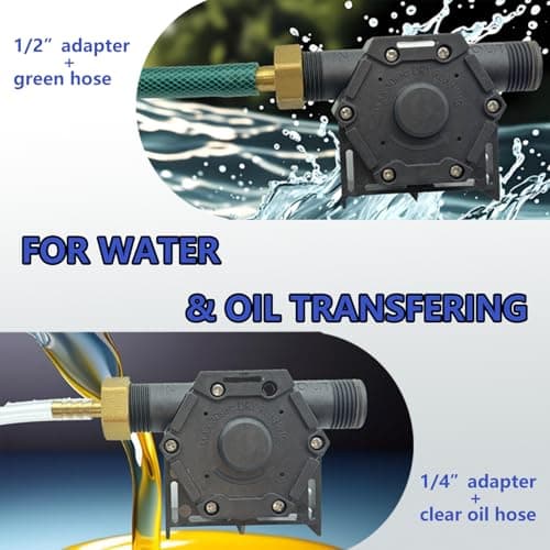 Drill Water Transfer Pump 750GPH, Mini Hand Drill Pump Self Priming for Aquariums Rain barrels Fish tanks, Easy to Use for Water, Oil Fluid Transferring Include Hoses and Adapter