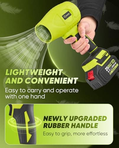 Saker Cordless Leaf Blower Portable Dust Cleaner Handheld Turbo Jet Blower 180000 RPM Air Duster with Adjustable Speed for Drying Patio Cleaning 2 Batteries Green