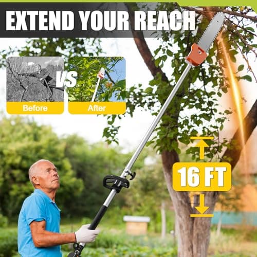 Gas Powered Pole Saw, 48cc 2-Cycle Gas Pole Saws for Tree Trimming with 11.5in Cutting Bar,16-FT Height Reachable Cordless Extension Chainsaw for Tree Trimming Bush Pruning Branch Cutting