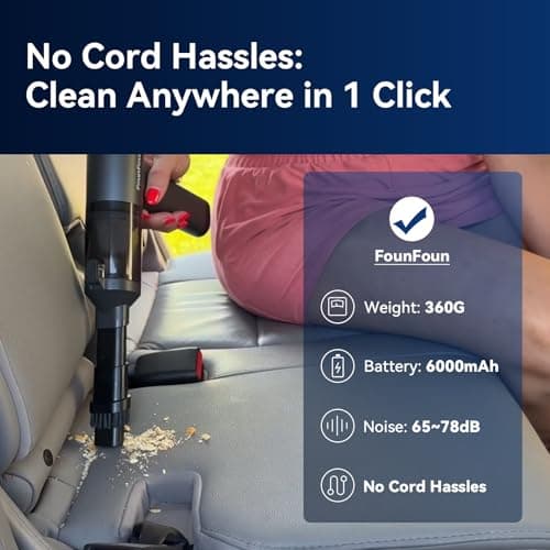 Car Vacuum Portable Cordless, Mini Handheld Vacuum Cleaner for Pet Hair/Car/Home, Suction & Blow 2 in 1, 22KPa High Power, 6000mAh, Small Lightweight Gadget, Type-C Rechargeable