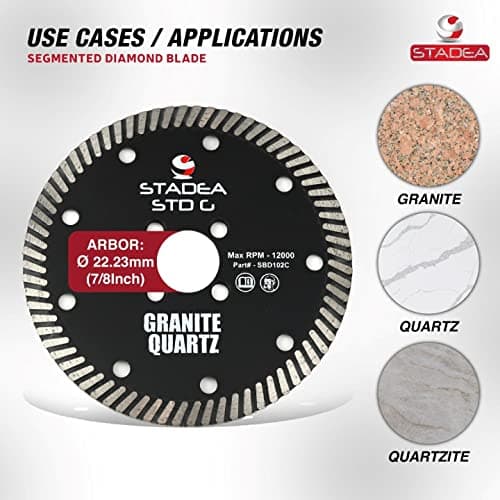 Stadea SBD104C Diamond Saw Blade 6-Inch Continuous Turbo Dry Cutting - Cuts Granite Quartz Quartzite, Fits Grinder, Saw Cutter, 8 MM Segments - Pack of 1
