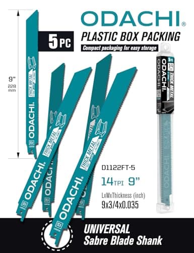 ODACHI Heavy Metal Cutting Reciprocating Saw Blades 9 Inch 14TPI Sawzall Blades for Pipe, Sheet, Rebar, Bi-Metal Sabre Saw Blades High Wear Resistance for Cutting 5 Pack