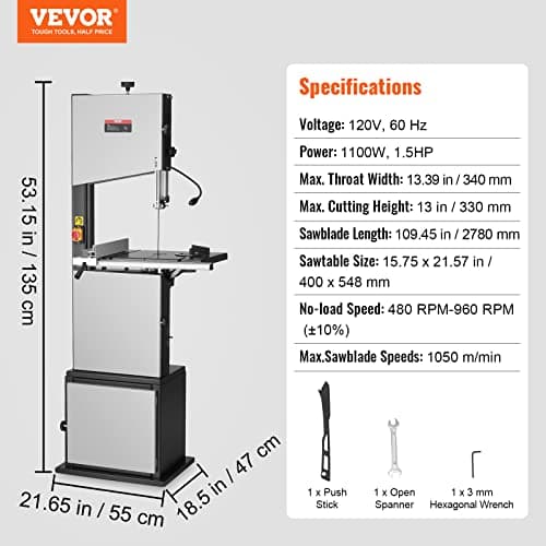 VEVOR Band Saw, 14-Inch, 480-960 RPM Continuously Viable Benchtop Bandsaw, 1100W 1-1/2HP Motor, with Optimized Work Light Workbench Stand Cabinet Assembly and Miter Gauge, for Woodworking Aluminum