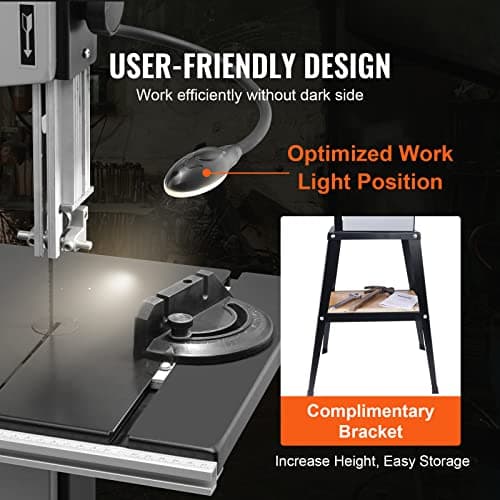 VEVOR Band Saw with Stand, 10-Inch, 560 & 1100 RPM Two-Speed Benchtop Bandsaw, 370W 1/2HP Motor with Metal Stand Optimized Work Light Workbench Fence and Miter Gauge, for Woodworking Aluminum Plastic