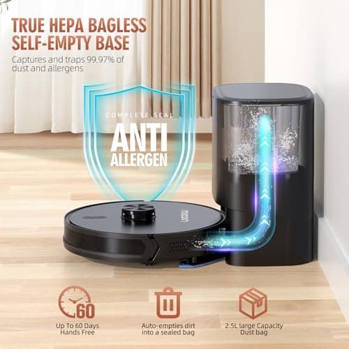 3-in-1 Robot Vacuum and Mop Combo, Self Emptying Station for 60 Days, Robotic Vacuum Cleaner with LiDAR Navigation & Max Strong 4500Pa Suction, WiFi/App/Alexa Self-Charging Replaceable Dust Bag