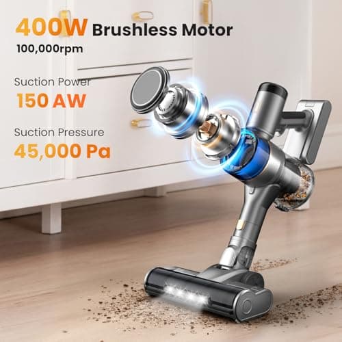 Dzaki Vacuum Cleaners for Home, 400W 45KPa 55 Mins Runtime Cordless Vacuum Cleaner, Smart Induction Auto-Adjustment Stick Vacuum, Rechargeable Battery Vacuum Cordless for Carpet Floor Pet Hair (Gray)