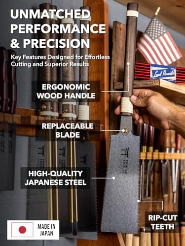 Japanese Pull Saw - 9.5 Ryoba Hand Saw with Rip-cut and Crosscut - Wood Saw for Dovetails, Tenons, Joinery, Cutting Boards to Length & Width- Temple Tool Co.