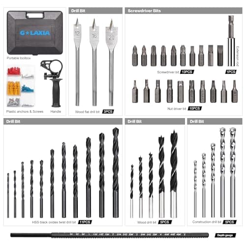 Hammer Drill, 4.5A 1/2 Corded Hammer Kit, 0-3000RPM Variable Speed Impact Drill with 105pcs Drill Bit Set, Carrying Case Included