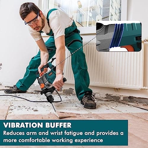 1-1/4 Inch SDS-Plus 13 Amp Heavy Duty Rotary Hammer Drill with Safety Clutch 4 Functions and Variable Speed, Including Chisels and Drill Bits