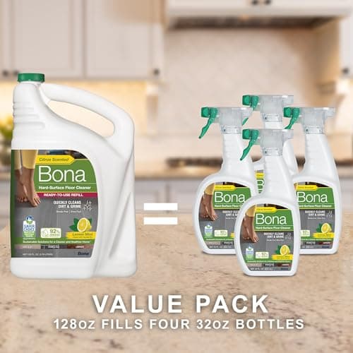 Bona Multi-Surface Floor Cleaner Refill - 128 fl oz - Lemon Mint - Residue-Free Floor Cleaning Solution refill for Spray Mop and Spray Bottles - For Use on Stone, Tile, Laminate, and Vinyl Floors