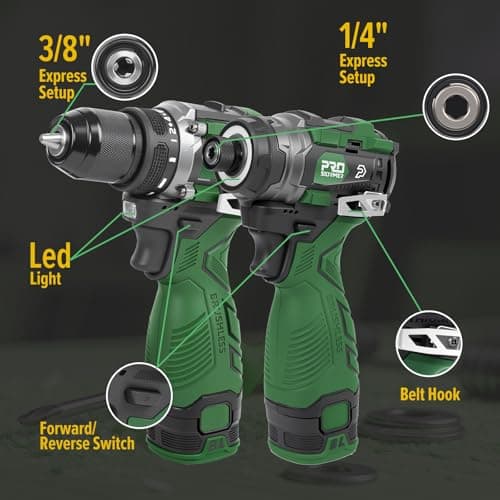 Prostormer Cordless Drill and Impact Driver Set, 17V Brushless Power Tool Kit Included 3/8” Drill & 1/4” Impact Driver with 2 Batteries, Charger, 23pcs Bits and Tool Case