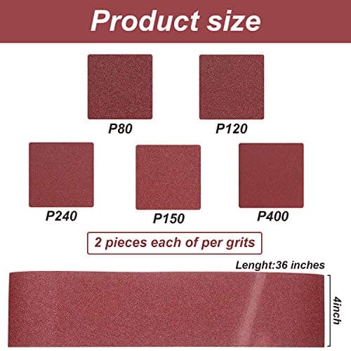 Blulu 22 Pieces Sanding Belts and Sanding Discs Set Includes 4 x 36 Inch Belts (80/120/150/240/400 Grits) and 6 Inch Self Adhesive No Hole Alumina Disc for Bench Combination Sander Woodworking