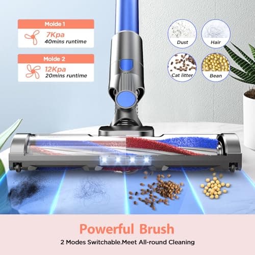 Cordless Vacuum Cleaner, Vacuum Cleaner for Home with 80000 RPM High-Speed Brushless Motor, Up to 40 Mins Runtime, 2 Adjustable Suction, Anti-Tangle, Lightweight Stick Vacuum for Hard Floor