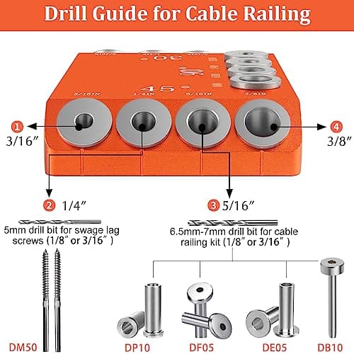 Steel DN Mate Aluminum Drill Guide, 30 45 90 Degree Angle 4 Sizes for Cable Railing Lag Screw Wood Post, Drill Hole Guide Jig for Angled/Straight Holes for Deck Cable Stair Handrail DG12