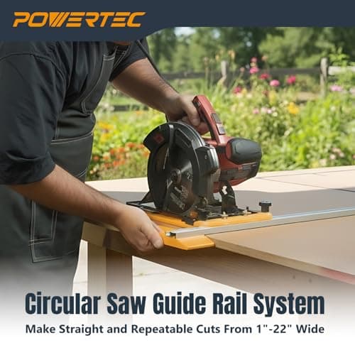 POWERTEC Circular Saw Guide Rail System – Rip-Cut Edge Guide Track for Straight Cuts in Plywood, Sheet Goods & Panels – Fits Left & Right Circular Saws – Portable Cutting Jig for Woodworking (72093)