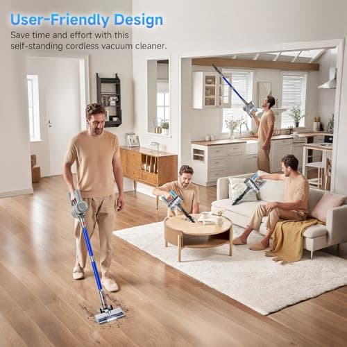 Cordless Vacuum Cleaner, 8 in 1 Powerful Stick Vacuum with 45min Runtime, Anti-Tangle Vacuum Cleaners for Home, Lightweight Handheld Wireless Vacuum for Hardwood Floor Carpet pet Hair, Blue