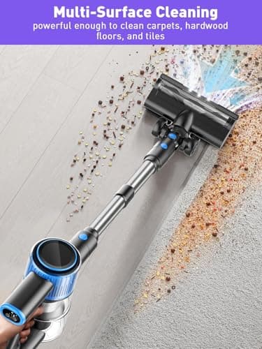 Cordless Vacuum Cleaner, 30Kpa 8-in-1 Stick Vacuum with LED Display & 3 Cleaning Modes, 40-Minute Runtime & Detachable Battery, Lightweight Vacuum Cleaner for Home Hardwood Floors (Blue)