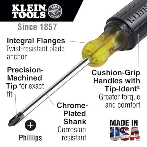 Klein Tools 603-6 #3 Phillips Screwdriver, Made in USA, with 6-Inch Round Shank and Cushion Grip Handle