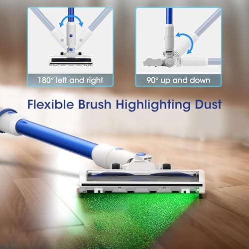 Cordless Vacuum Cleaner, Brushless Motor Powerful Suction Stick Vacuum, LED Display, with 2500 mAh Detachable Battery, 45 Mins Runtime Vacuum Cleaners for Home/Pet Hair/Hardwood/Carpets, Blue