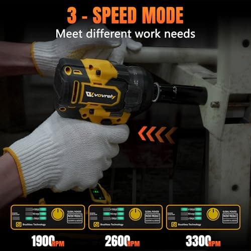Cordless Impact Wrench 480 Ft-lbs(650N.m) High Torque 1/2 Inch, 3300RPM Brushless Electric Impact Gun, 2 * 4.0Ah Battery 4 Sockets 19 Drill Bits, 3 In 1 Impact Wrench for Car Home DIY