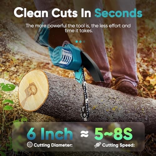 Mini Chain saw, 6-Inch Chain Saw, 2 Pack 2000mAh Batteries, 【Seniors Friendly】Portable Handheld Chainsaw, Mini Chainsaw Cordless for Wood Cutting Tree Trimming DIY Projects Gardening Camping