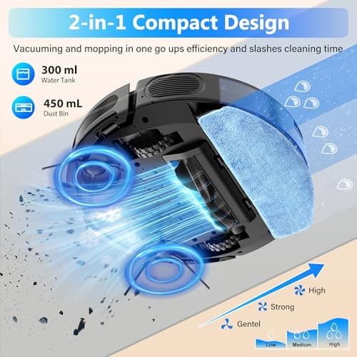 Tikom Robot Vacuum and Mop Combo, 5000Pa Robotic Vacuum Cleaner, 150 Min Max, App & Remote Control, Idear for Hard Floor, Carpet, Pet Hair, Self-Charge(G8000 Max)